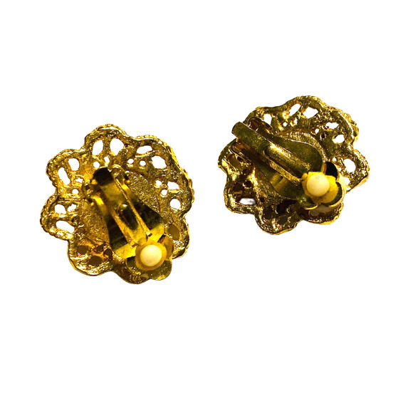 Vintage Clip On Earrings Gold Surround Style Rounds Faux Pearl Beads 1980's Chic - Picture 5 of 7